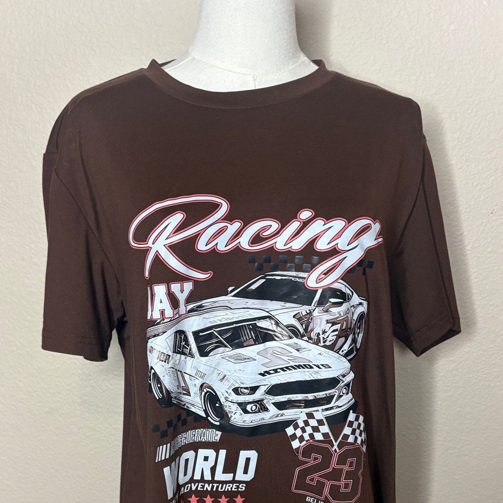 SHEIN Brown Racing Graphic Tee